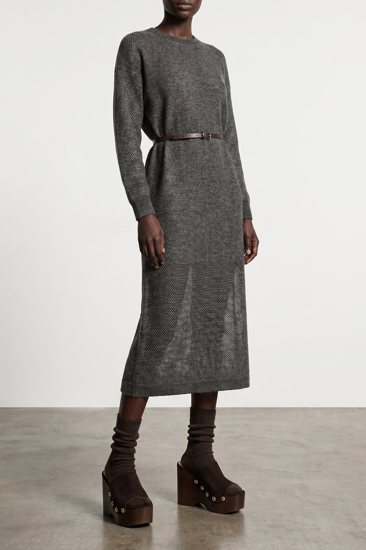 sparkling mohair and wool blend mesh knit midi dress woven