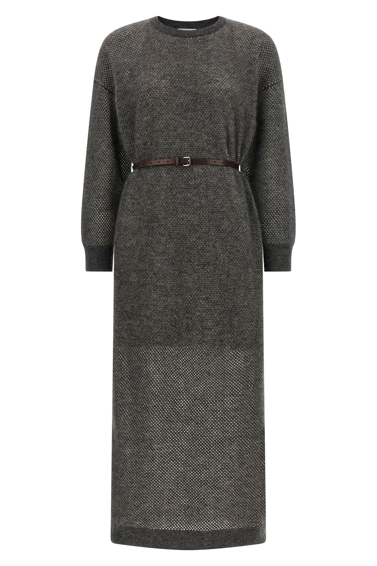sparkling mohair and wool blend mesh knit midi dress woven