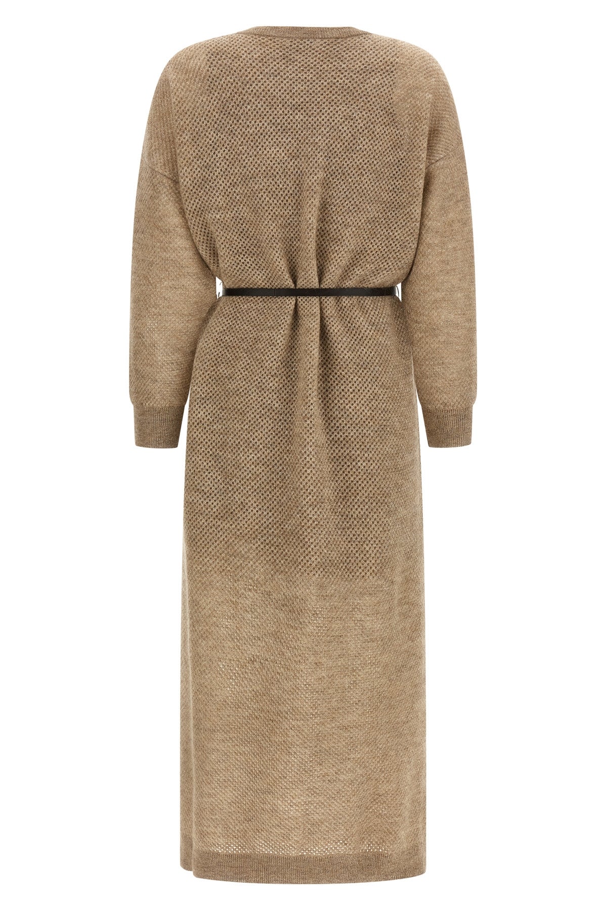 brunello cucinellis midi dress stands out for its sophisticated mesh workmanshi