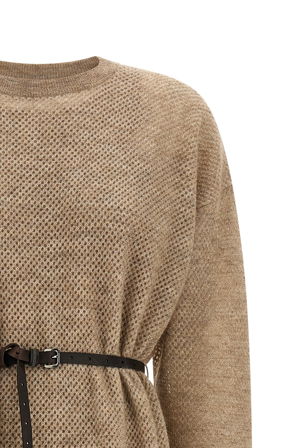 brunello cucinellis midi dress stands out for its sophisticated mesh workmanshi