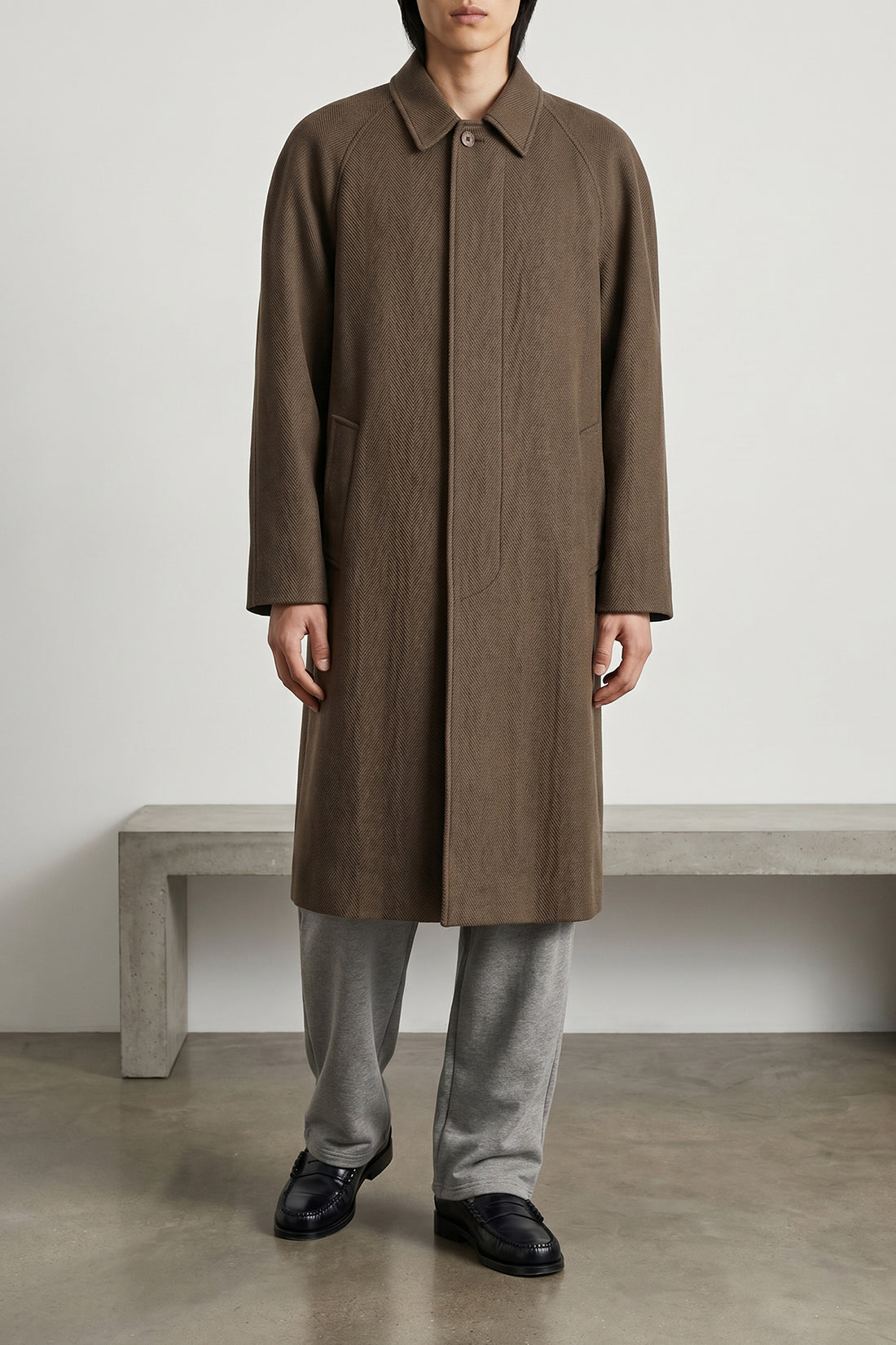 MAGLIANO L caligo embossed herringbone weave wool blend coat