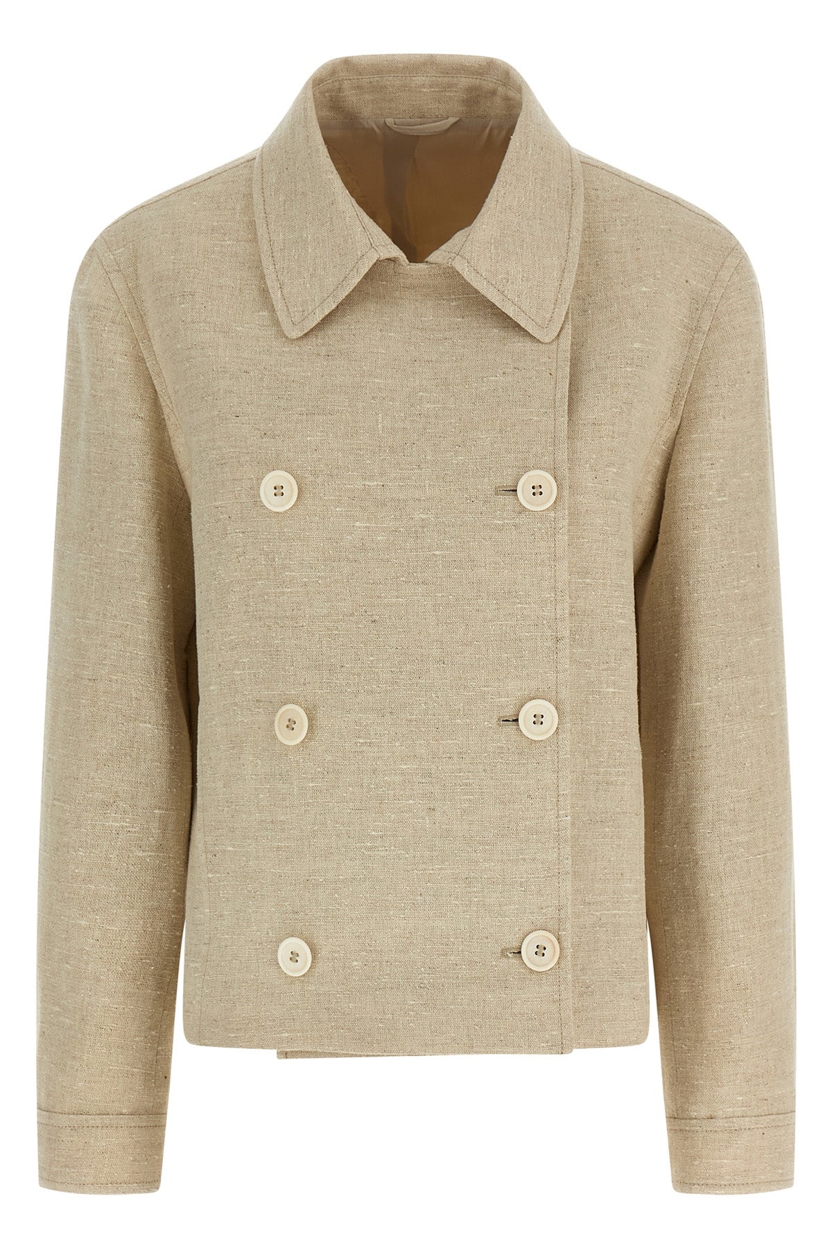 double-breasted jacket in linen and silk blend