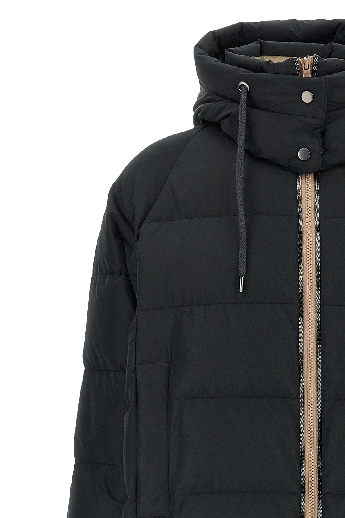 brunello cucinelli black tech taffeta down jacket redefines the codes of outerwe