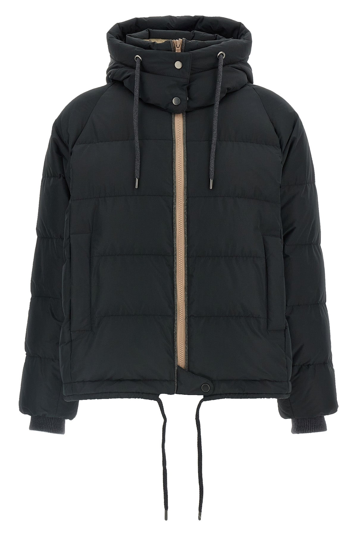 brunello cucinelli black tech taffeta down jacket redefines the codes of outerwe