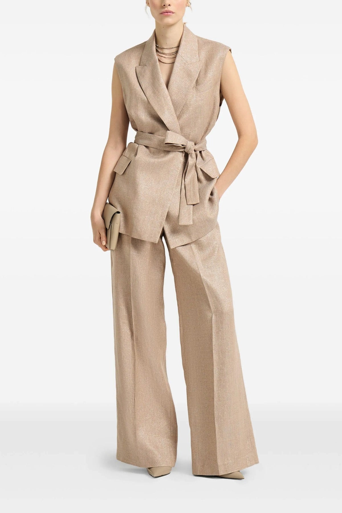 loose pleated pants in sparkling linen twill