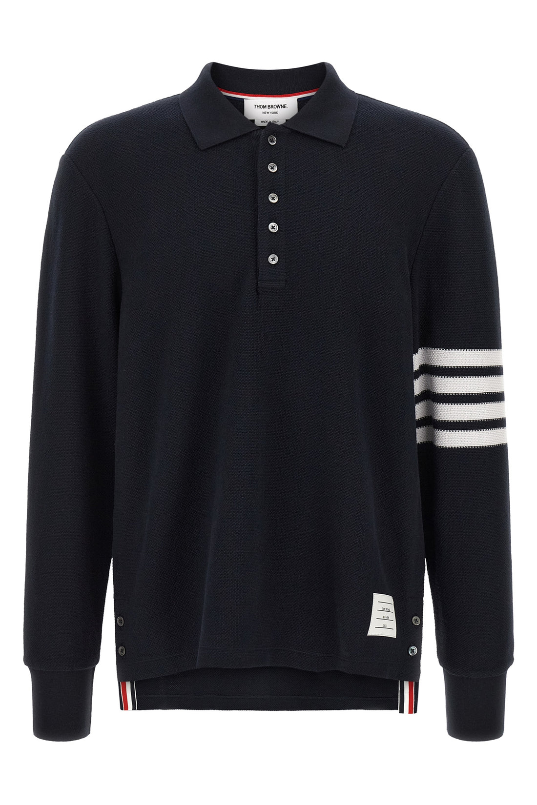 THOM BROWNE 3 textured piqué cotton polo shirt
