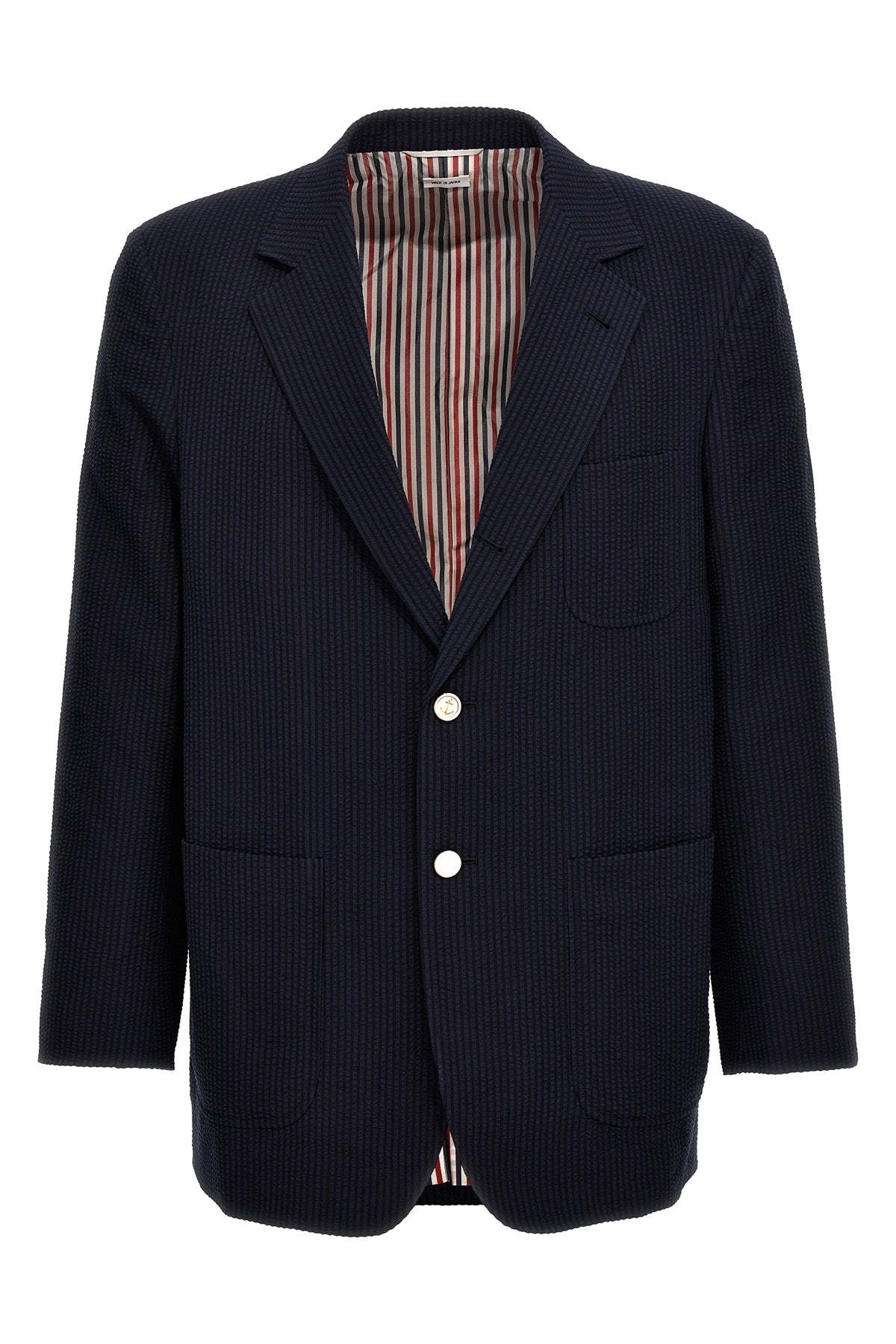 single-breasted wool seersucker blazer