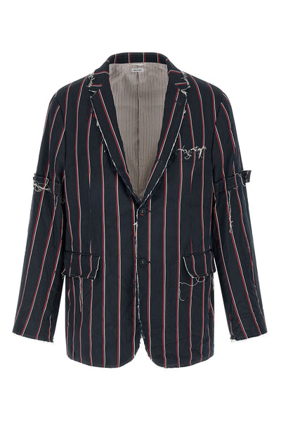 mogador striped patterned silk and cotton blend blazer jacket
