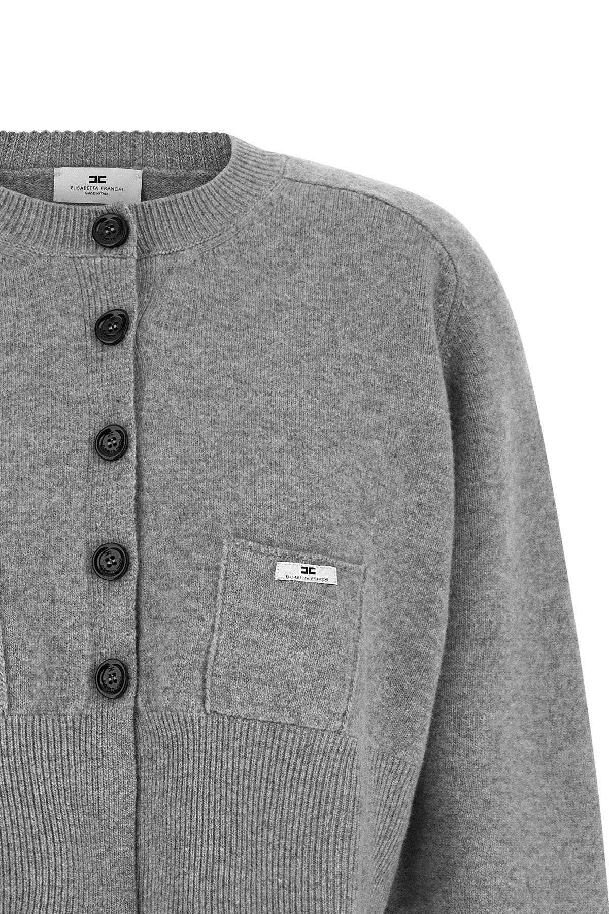 the elisabetta franchi cropped cardigan in wool and cashmere blend stands out fo