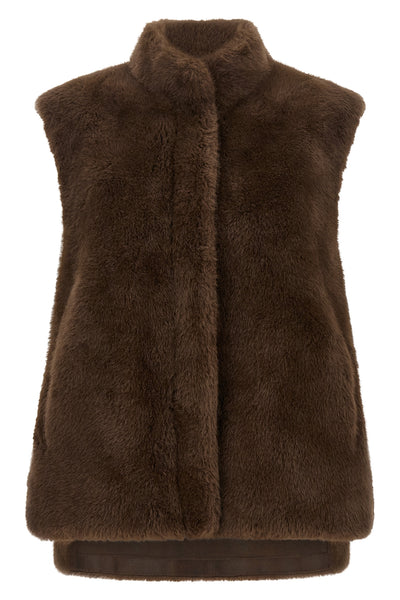 the lou andrea faux fur vest redefines winter layering through a sophisticated m