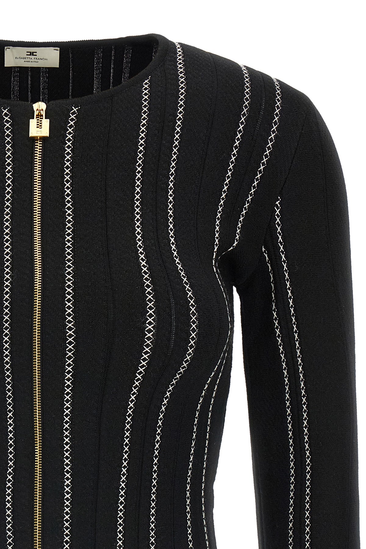 the elisabetta franchi cardigan stands out for a sartorial construction defined