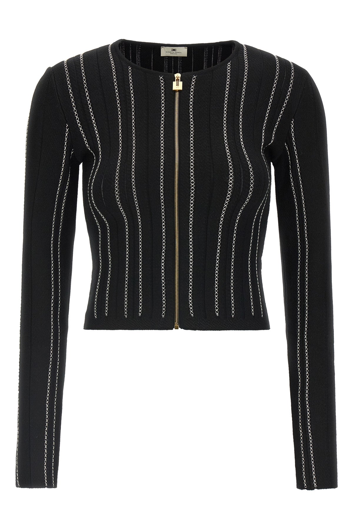 the elisabetta franchi cardigan stands out for a sartorial construction defined