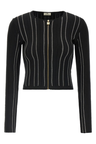the elisabetta franchi cardigan stands out for a sartorial construction defined