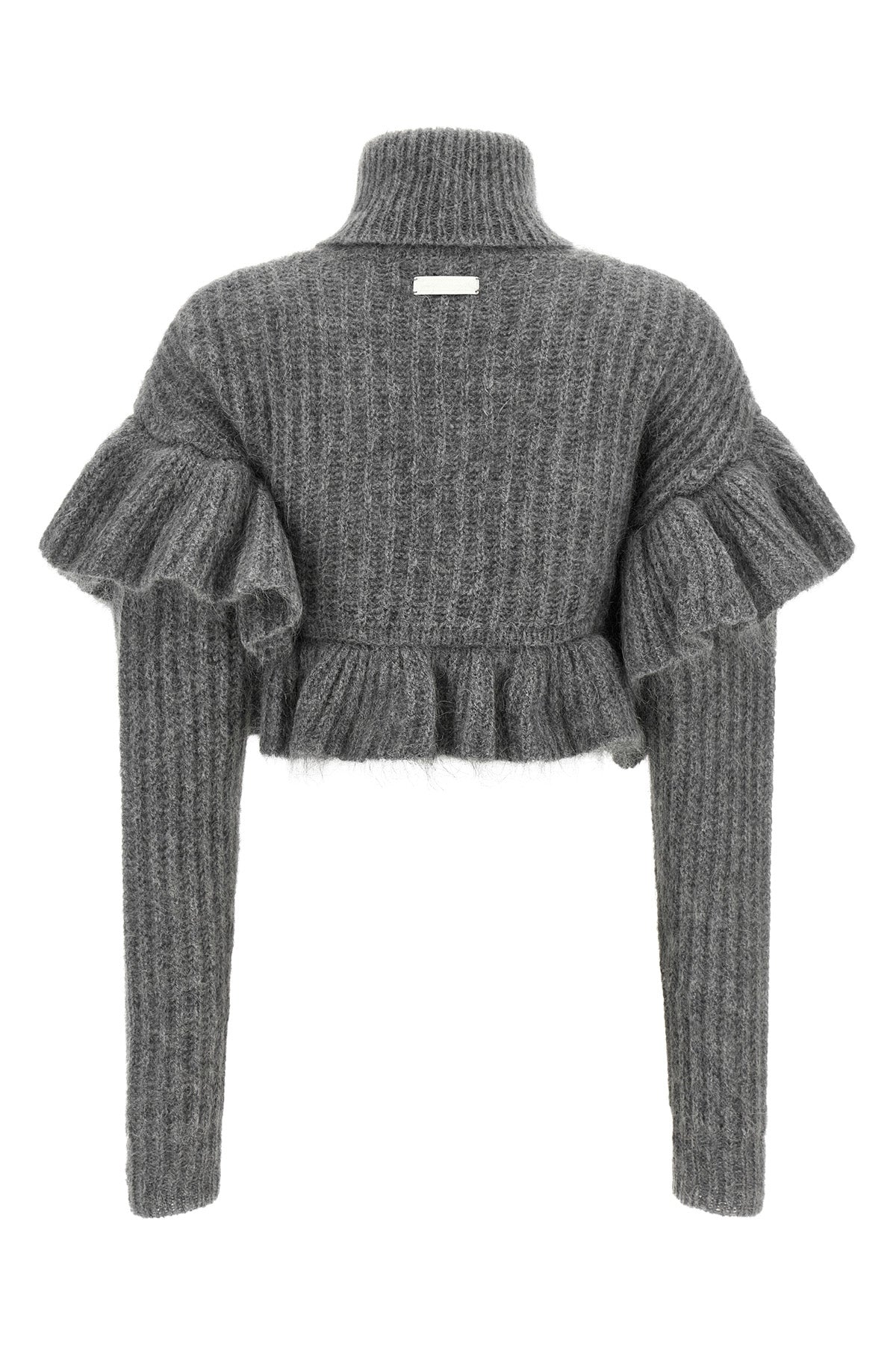 the elisabetta franchi cropped sweater redefines knitwear through a sculptural c
