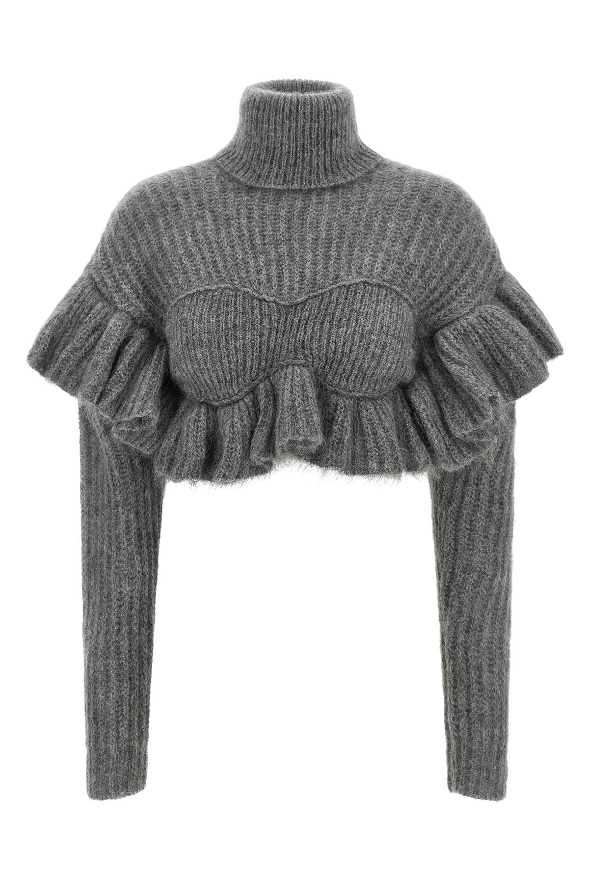 the elisabetta franchi cropped sweater redefines knitwear through a sculptural c