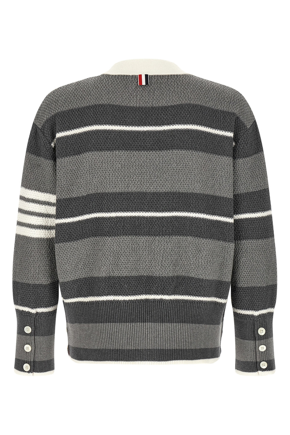 THOM BROWNE 1 striped knitted heavy cotton cardigan