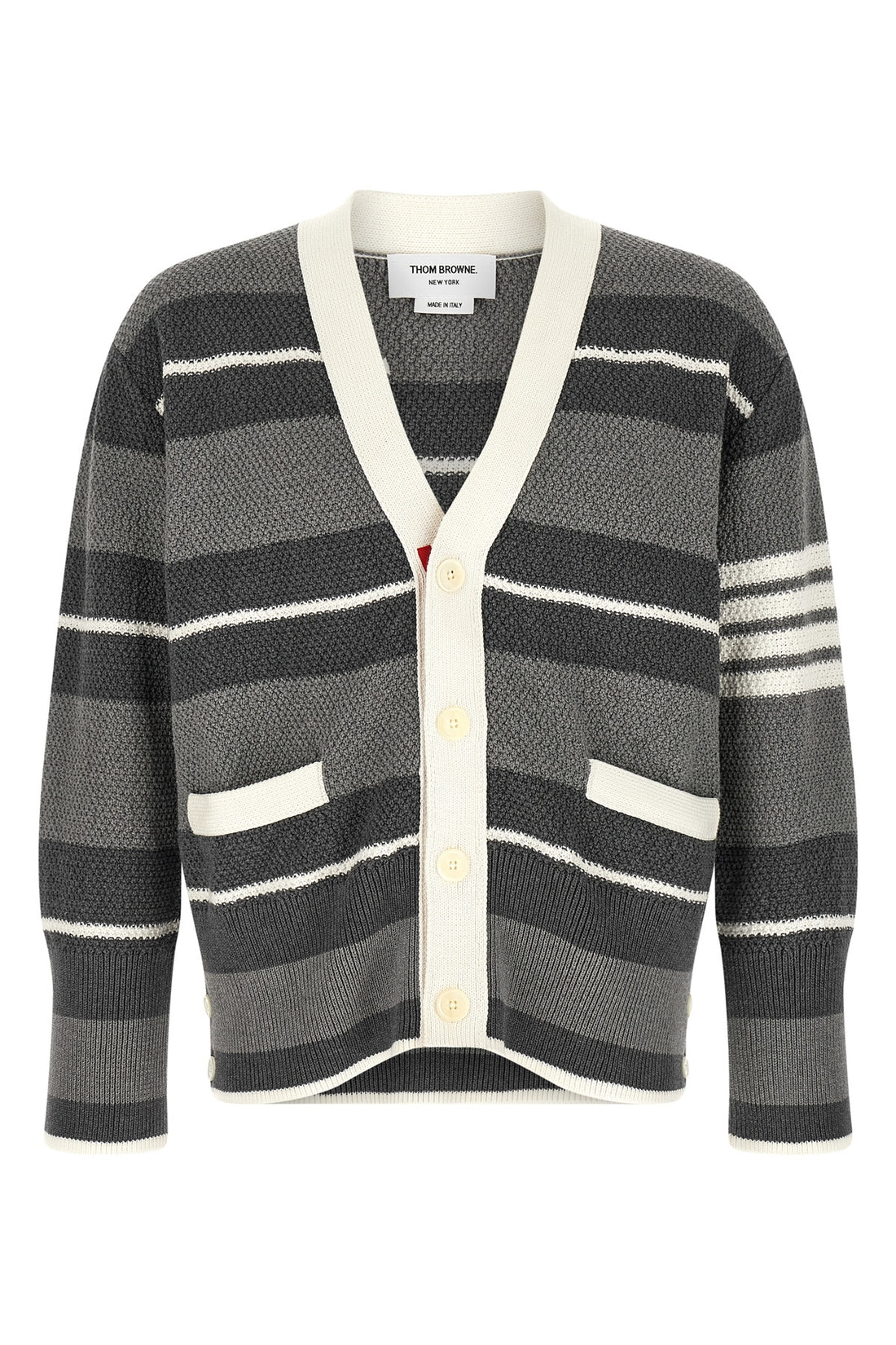 THOM BROWNE 1 striped knitted heavy cotton cardigan