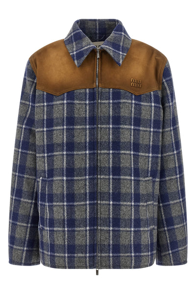 check-print wool blouson