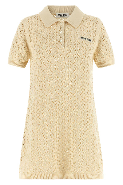 knitted openwork cotton mini dress