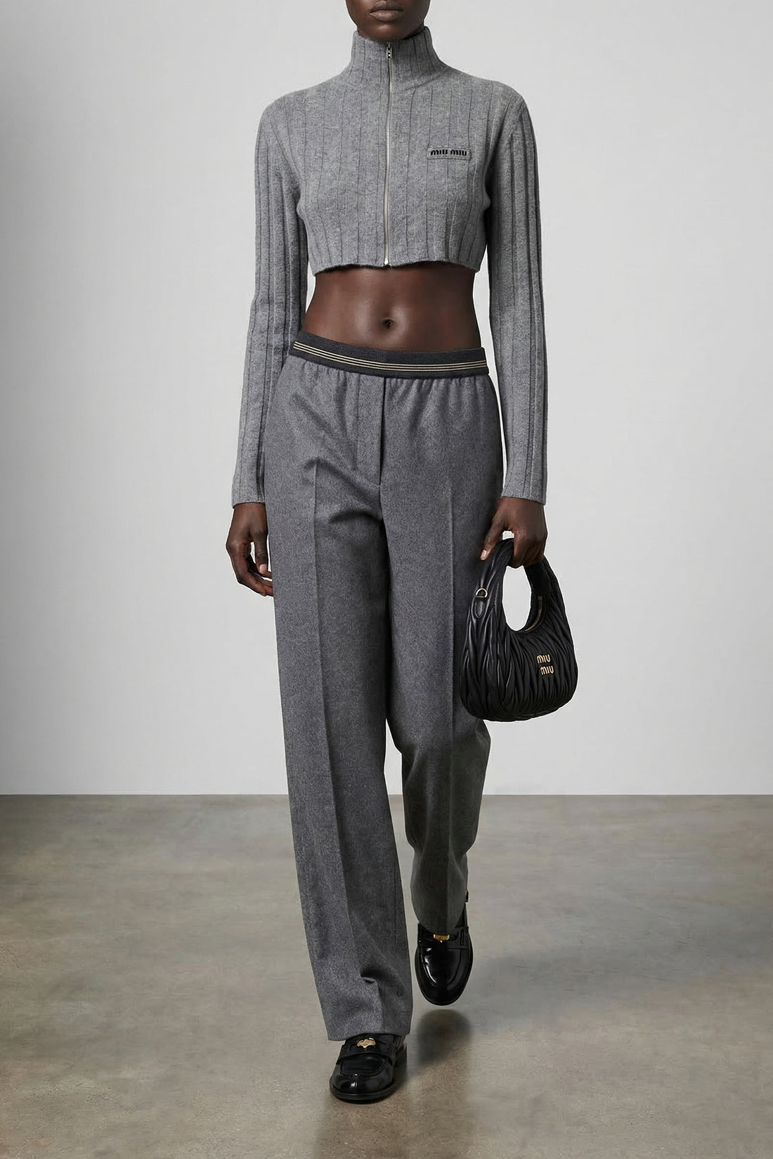 MIU MIU 38 ribbed wool knit cropped cardigan
