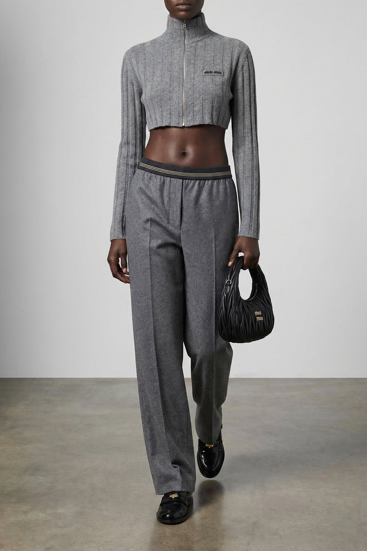 ribbed wool knit cropped cardigan