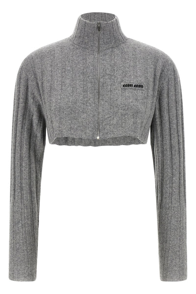 ribbed wool knit cropped cardigan
