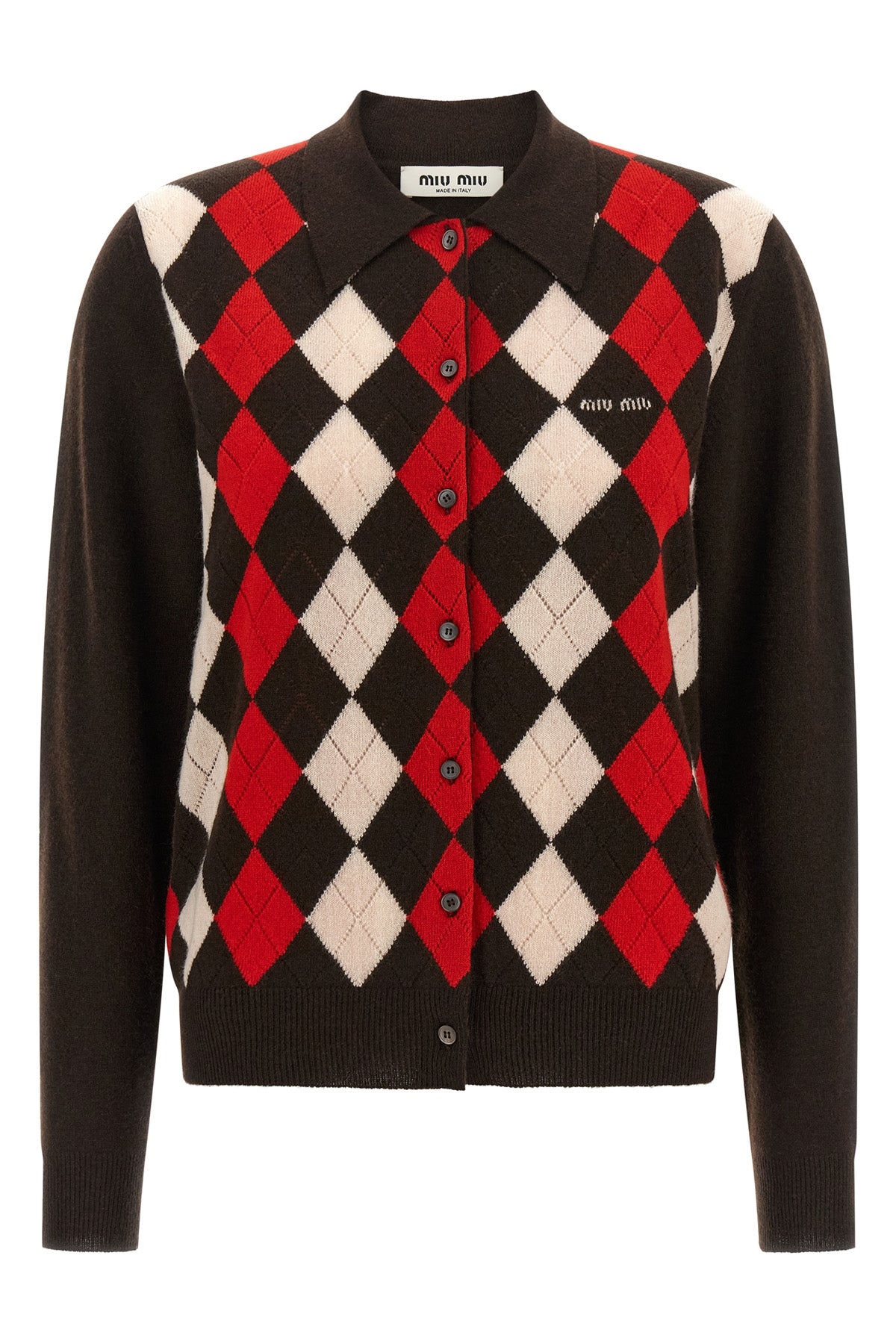 the miu miu cardigan redefines the codes of classic knitwear through a structure