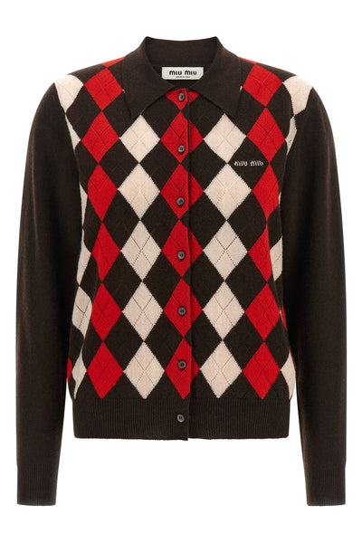 the miu miu cardigan redefines the codes of classic knitwear through a structure