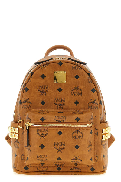 the mcm stark mini backpack is made of the famous visetos canvas