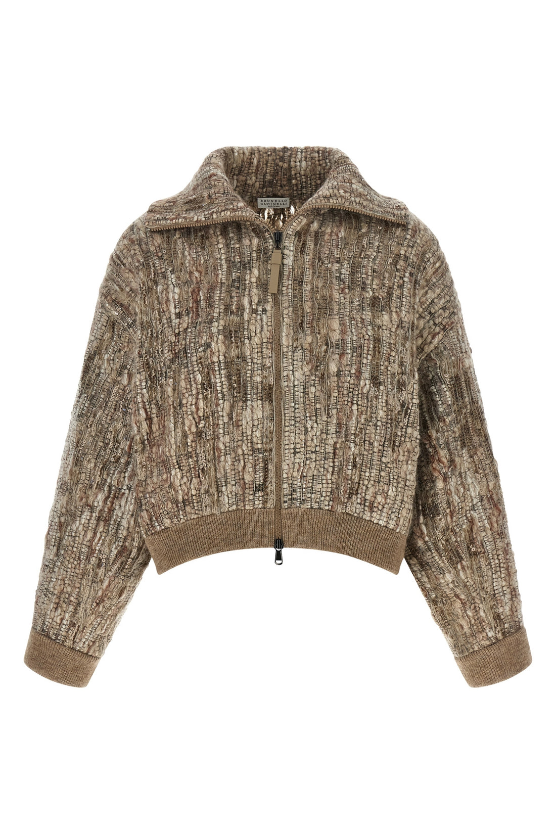 BRUNELLO CUCINELLI S mohair tweed cardigan characterized by a coarse and irregular weave of yarns of