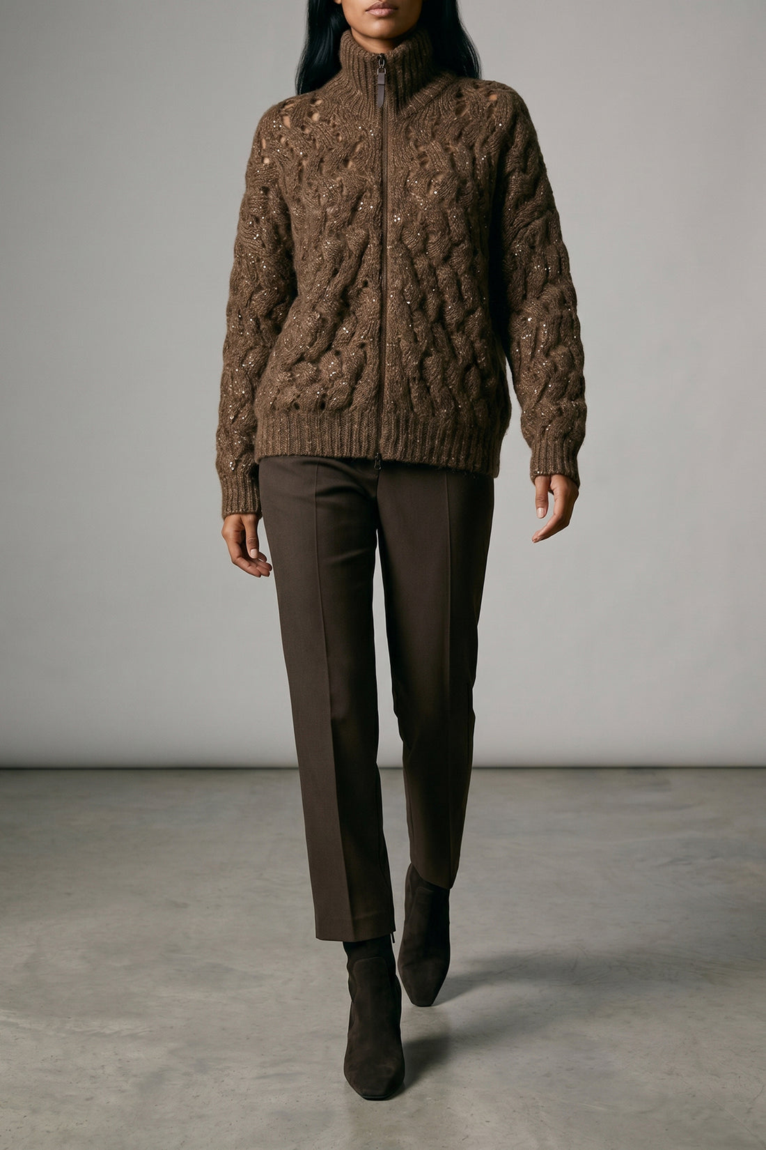 BRUNELLO CUCINELLI XXS dazzling waves mohair blend cardigan