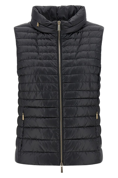 villan vest in polished technical fabric quilted and goose feather padding