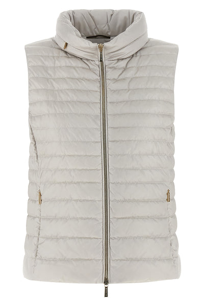 villan vest in polished technical fabric quilted and goose feather padding
