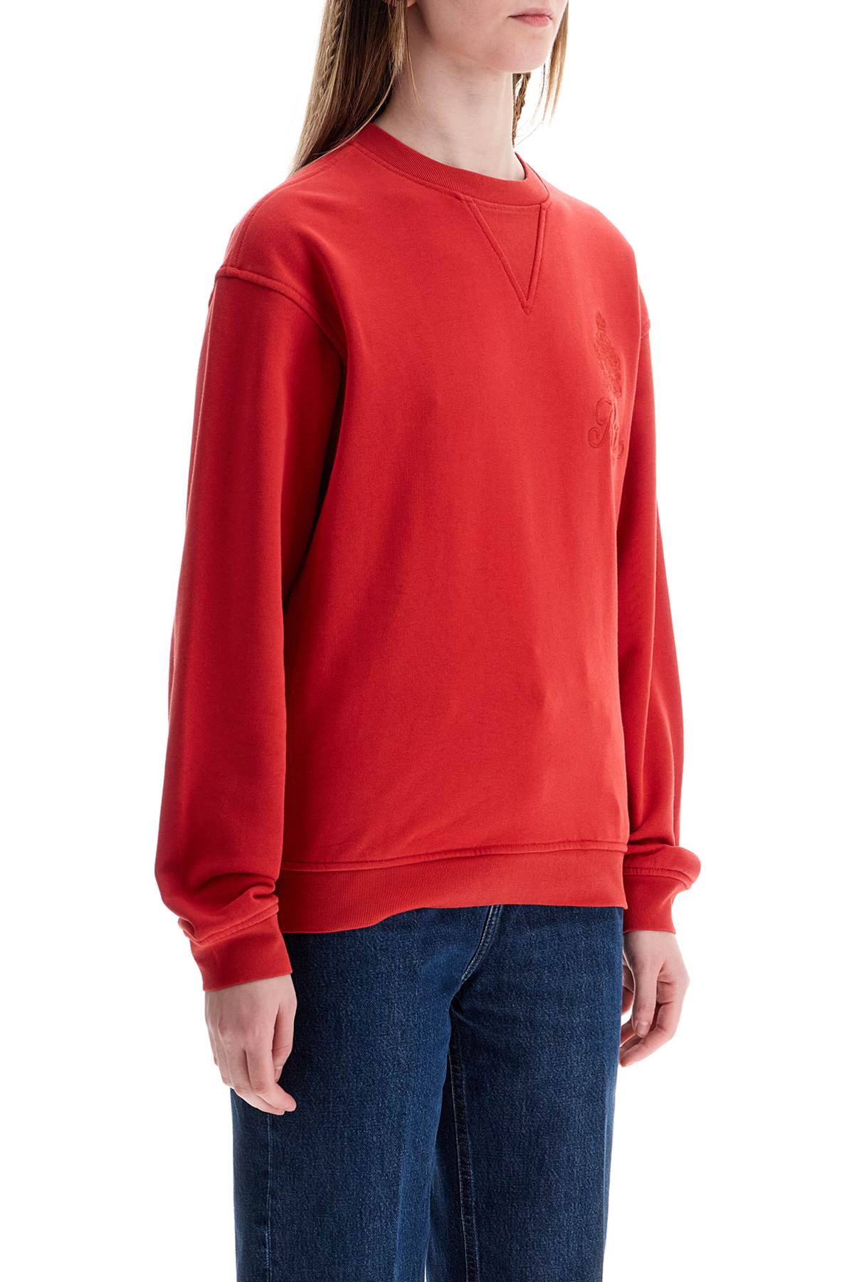 red cotton sweater with logo embroidery