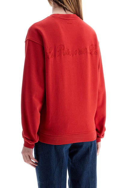 red cotton sweater with logo embroidery