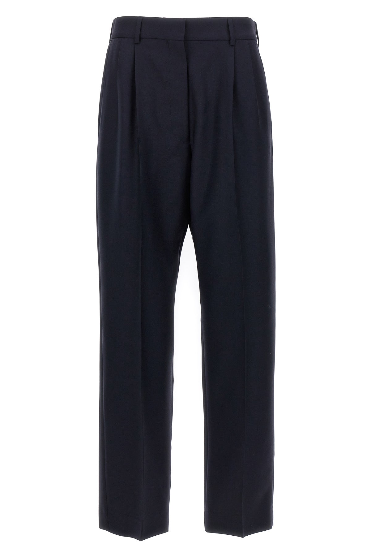 first class navy fox wool and mohair pants