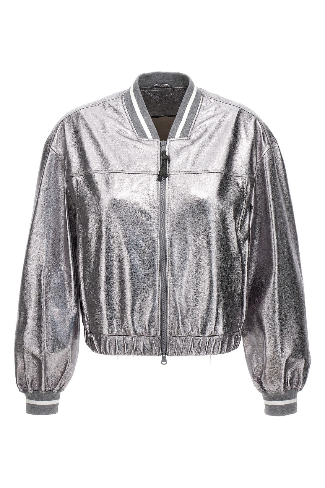 BRUNELLO CUCINELLI 42 laminated leather bomber jacket