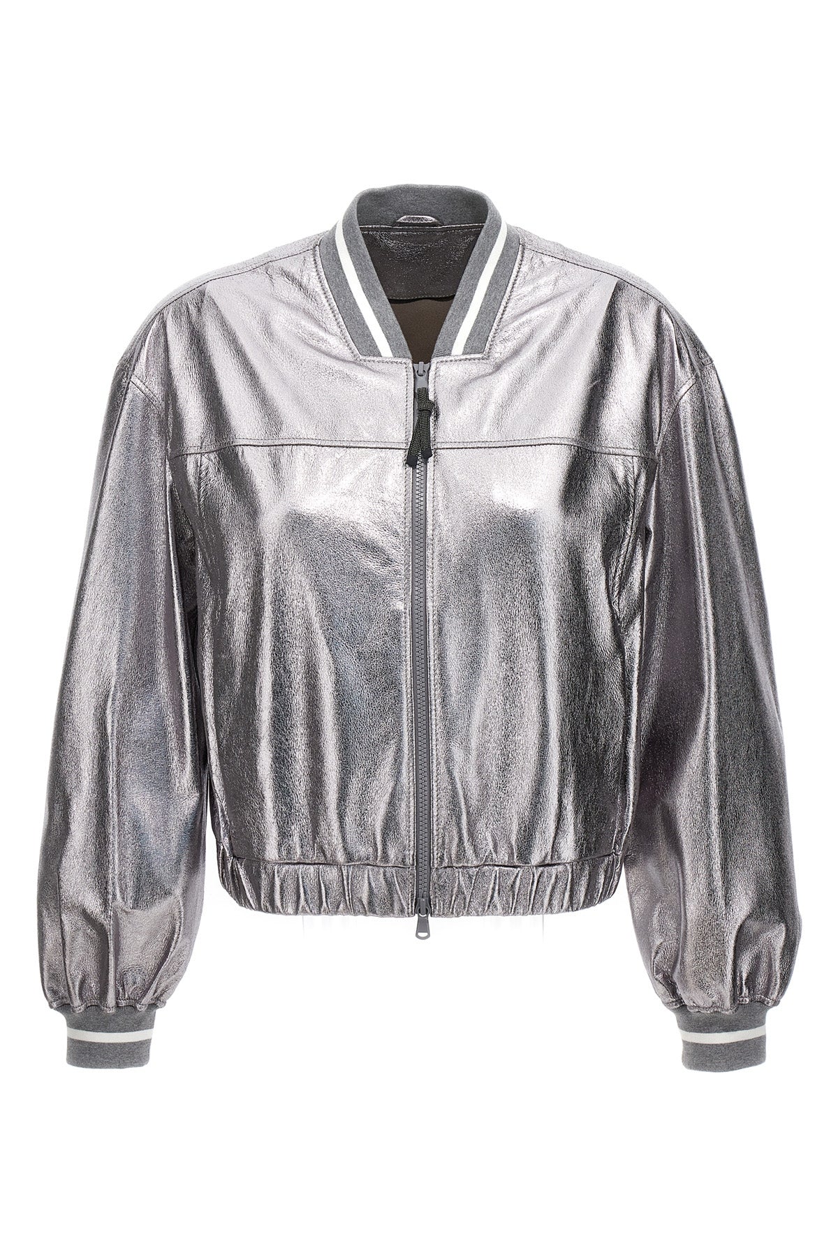 laminated leather bomber jacket