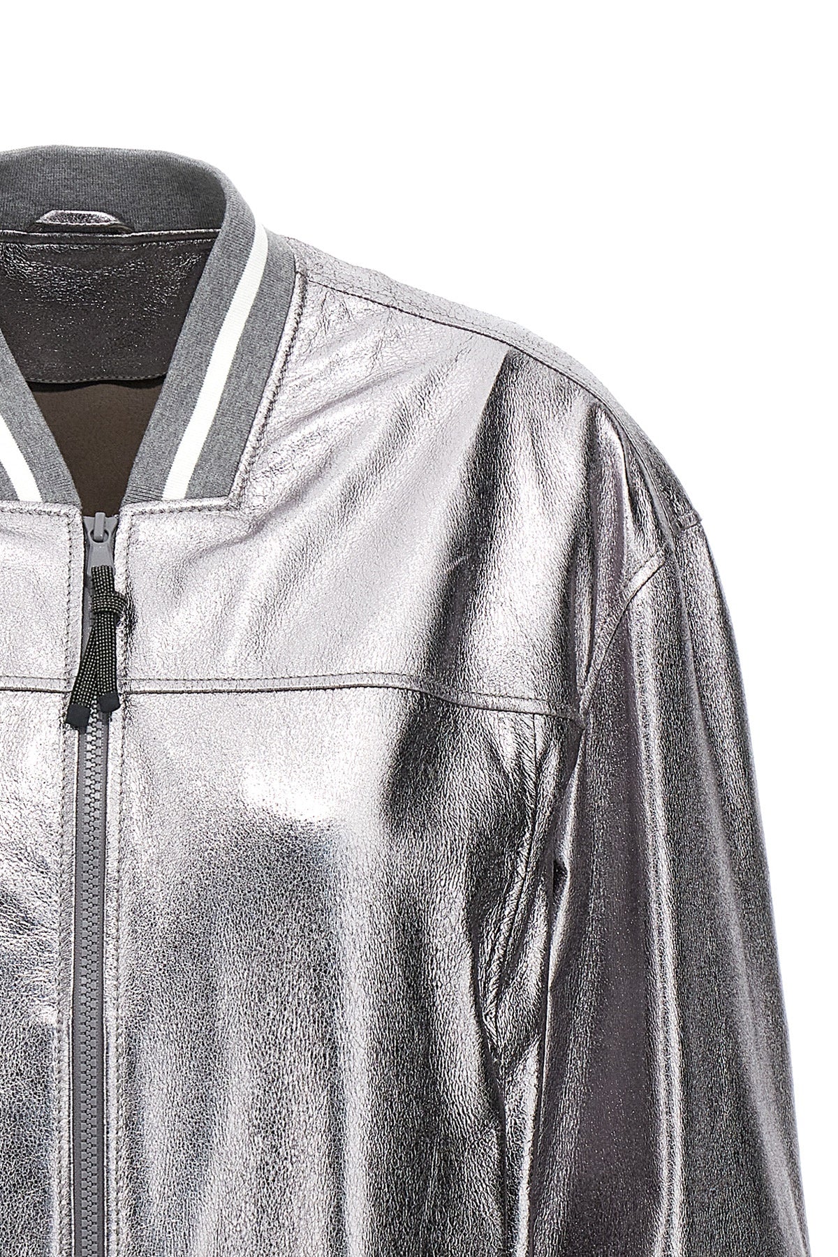 laminated leather bomber jacket