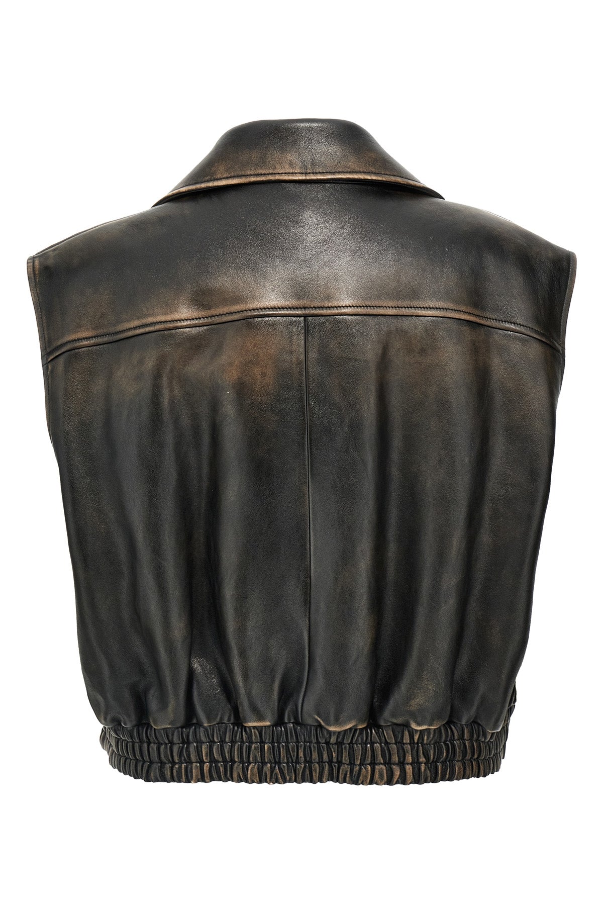 lightly padded vintage-effect nappa leather vest
