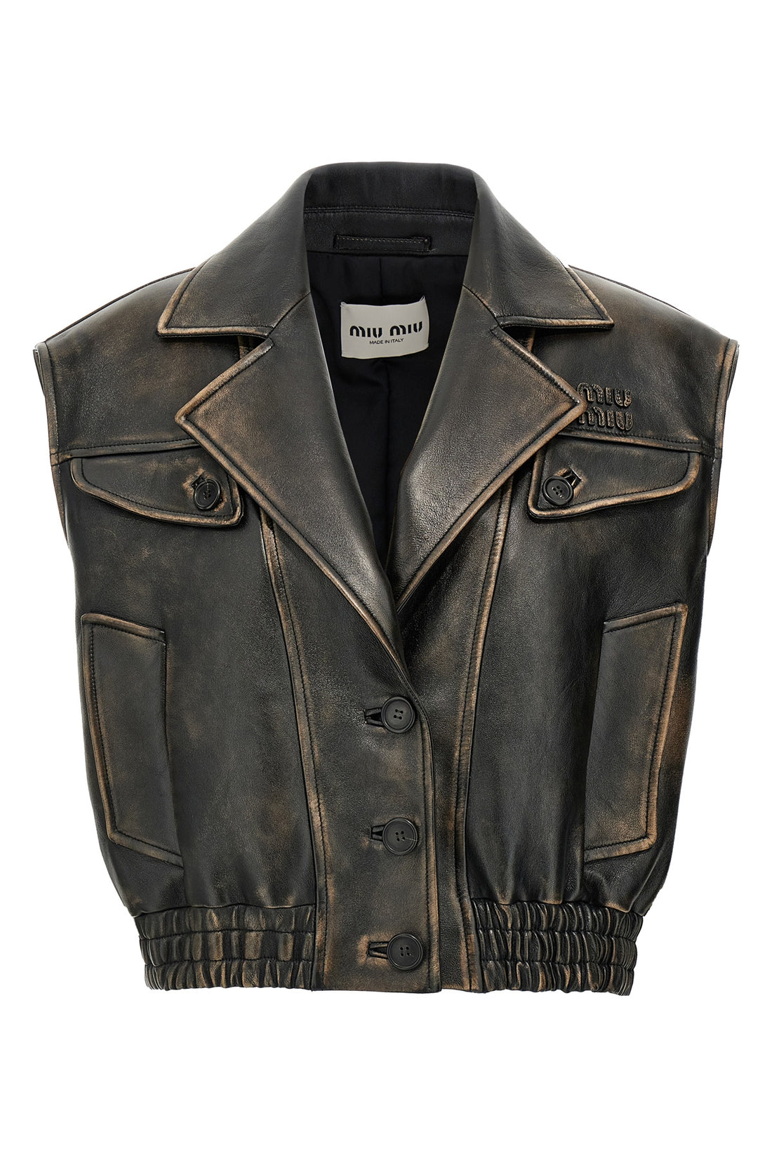 MIU MIU 38 lightly padded vintage-effect nappa leather vest