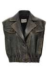 lightly padded vintage-effect nappa leather vest