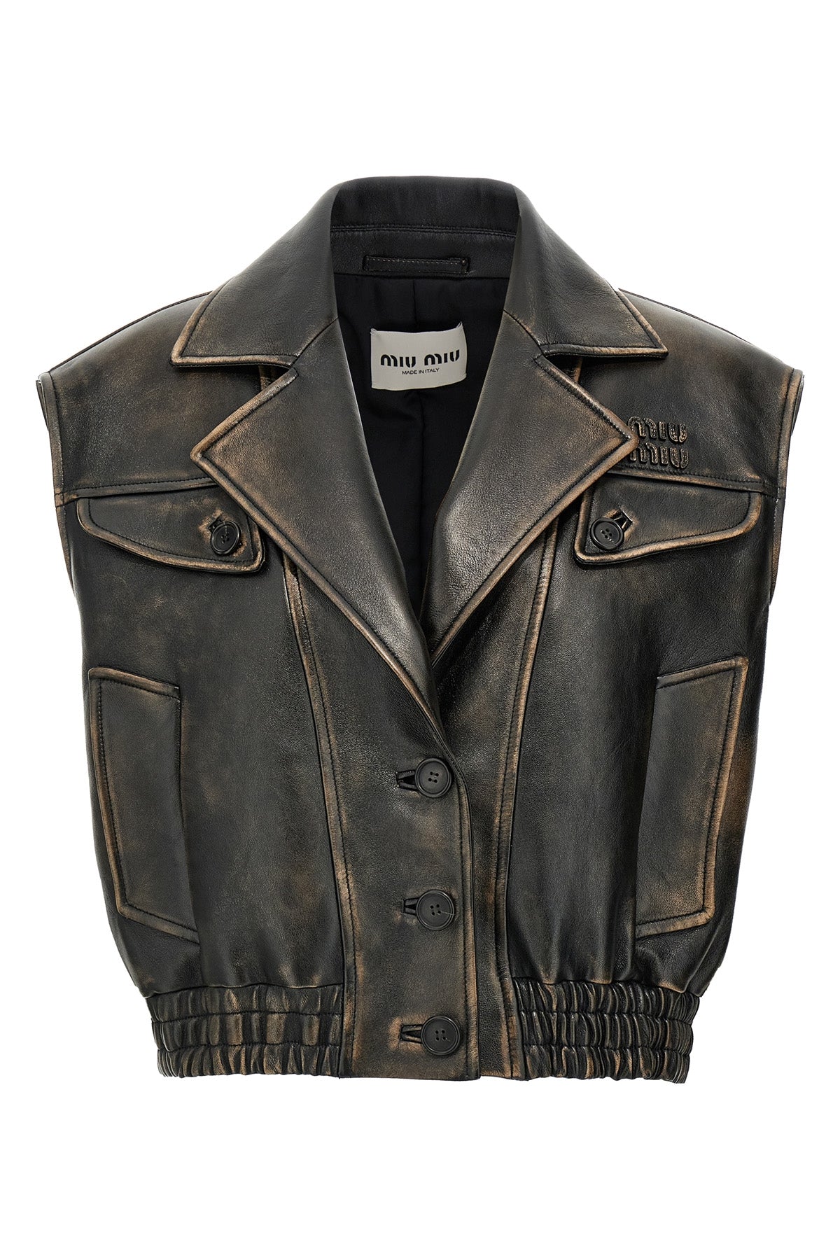 lightly padded vintage-effect nappa leather vest