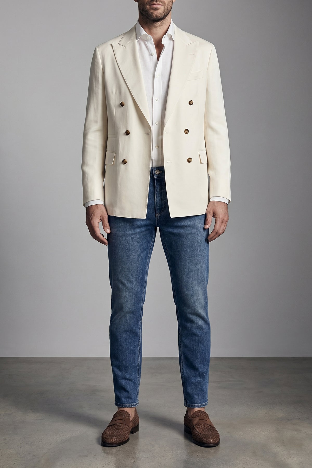 one-and-a-half breast blazer in silk and linen blend