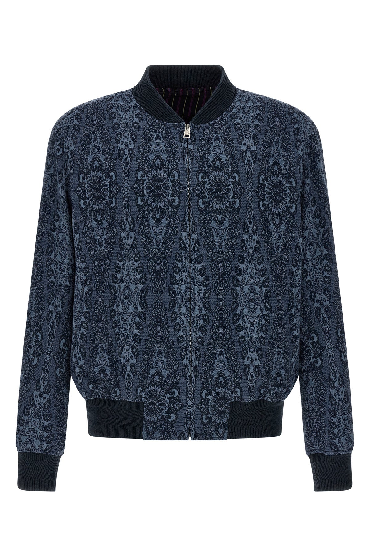 jacquard cotton and viscose blend bomber jacket