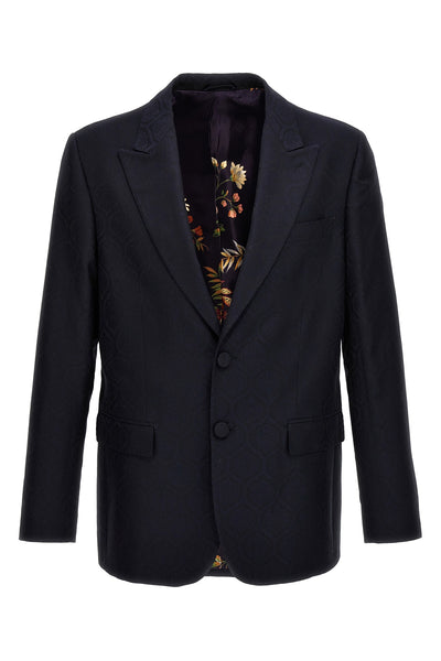 single-breasted blazer in jacquard cotton and wool