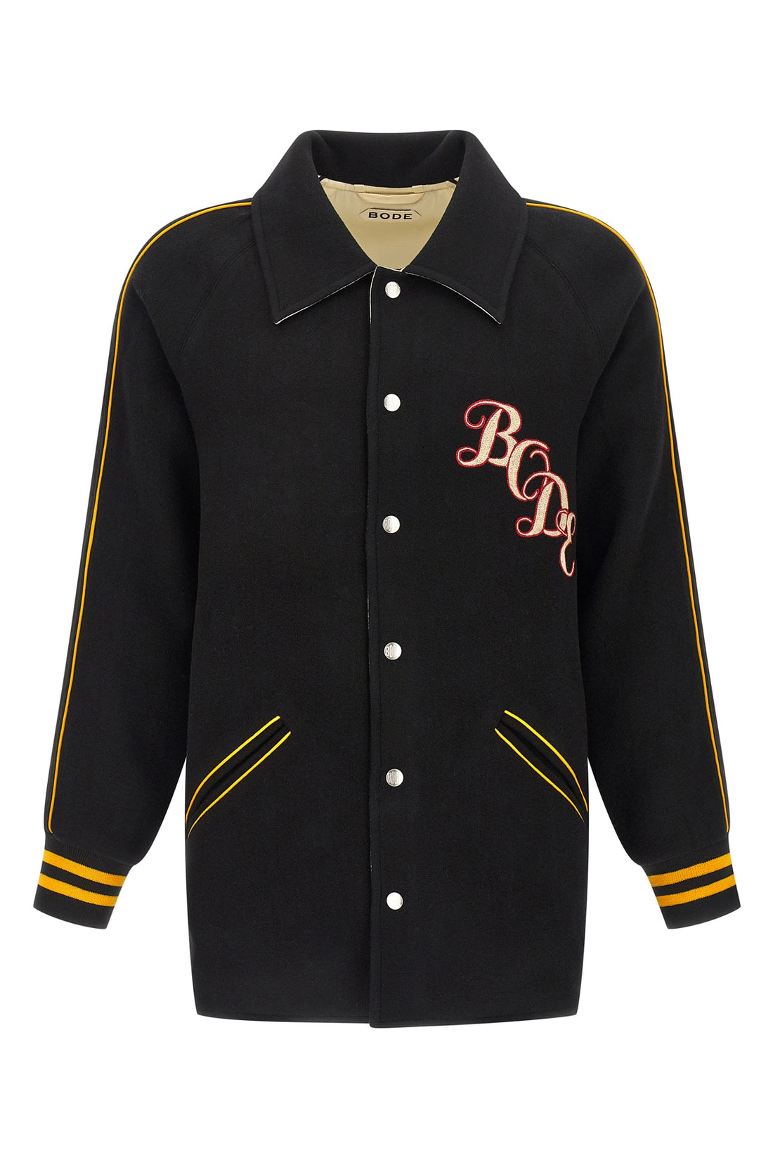 BODE M monogram snap reversible felt and satin jacket