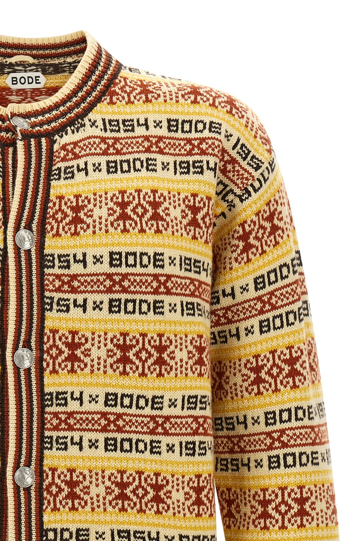 marzipan jacquard patterned wool cardigan
