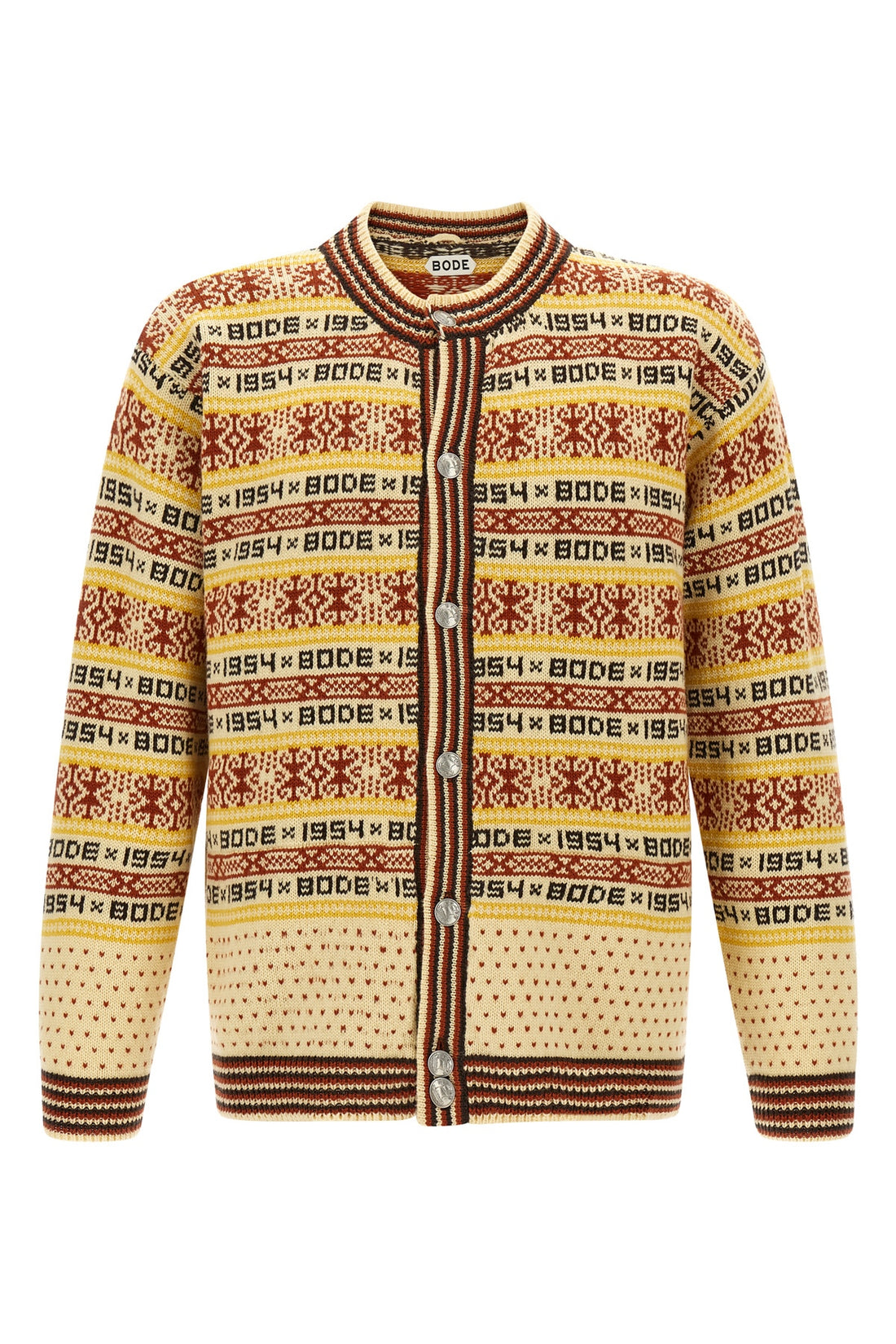 BODE L marzipan jacquard patterned wool cardigan
