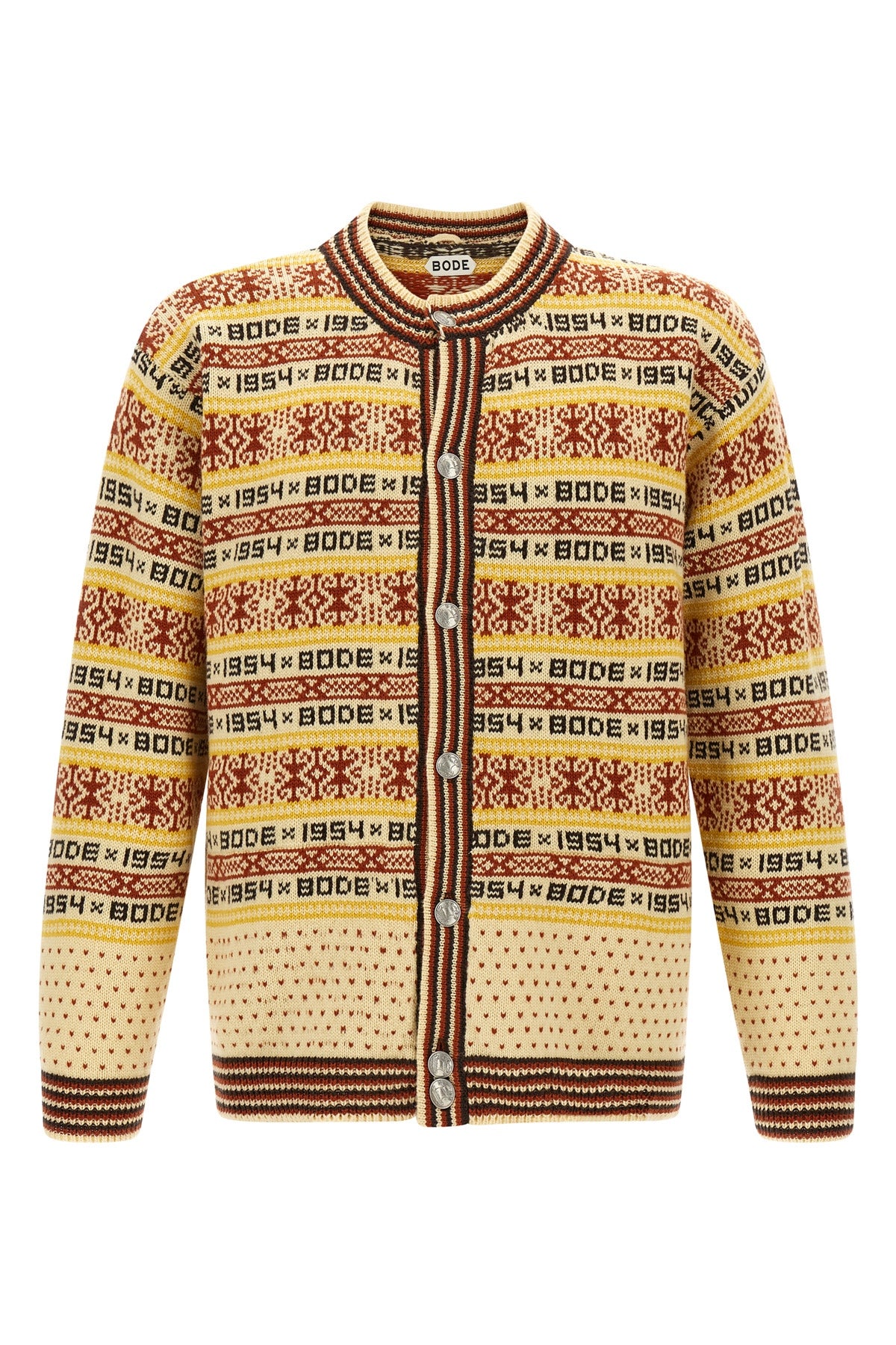 marzipan jacquard patterned wool cardigan